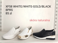 Mokasyny damskie SKORA NUTURALNA XF58 WHITE/GOLD/BLACK