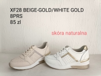 Tenisówki damskie SKORA NATURALNA XF28 BEIGE/GOLD/WHITE