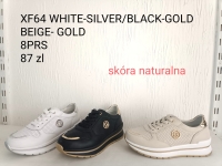 Tenisówki damskie SKORA NATURALNA XF64 WHITE/SILVER/BLACK/GOLD